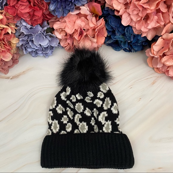 Trendy Black Leopard Knit Pom Pom Beanie - Picture 10 of 16